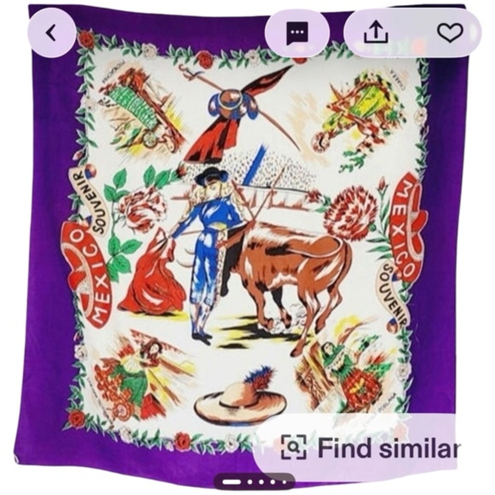 Vintage Souvenir Glitter Scarf Mexico
Matador Bullfighting Print 35x35” RARE